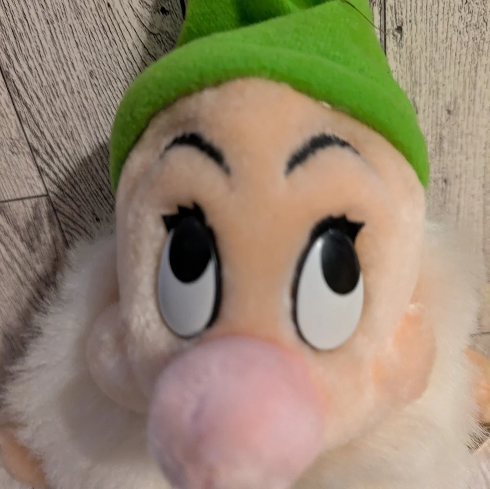 Disney Plush Dwarf with Green Hat and White Beard Blushful Vintage